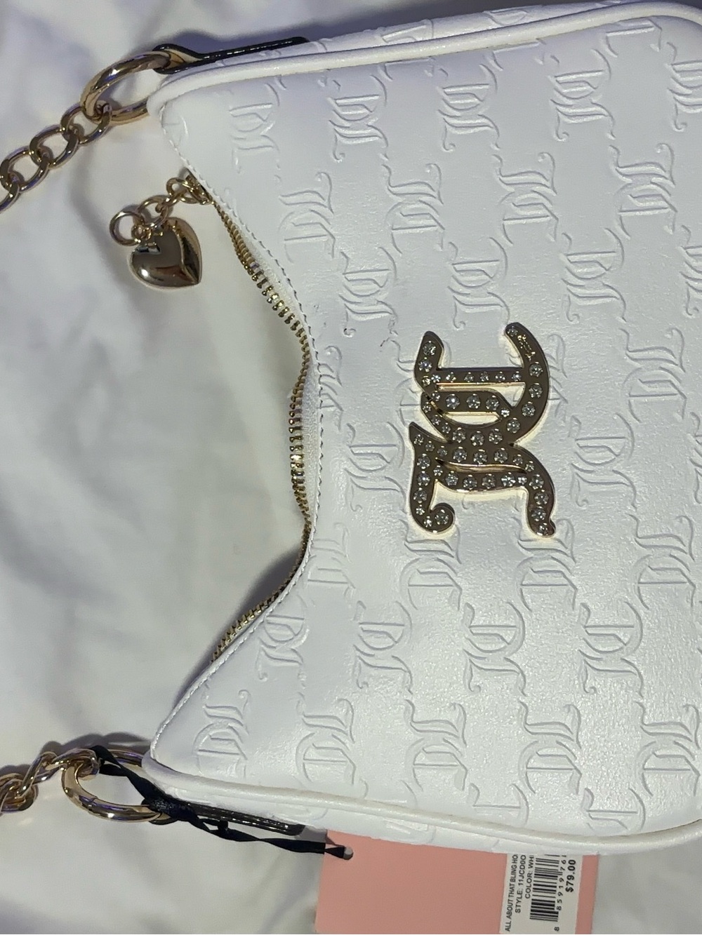 Juicy Couture White Quilted Logo Crossbody with Gold-Tone Hardware